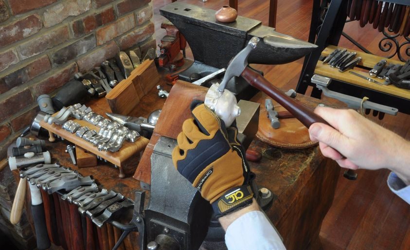 Forming metal on a Fretz stake at the bench